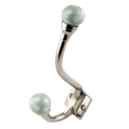 Sage Green Dottted Ceramic Iron Hook